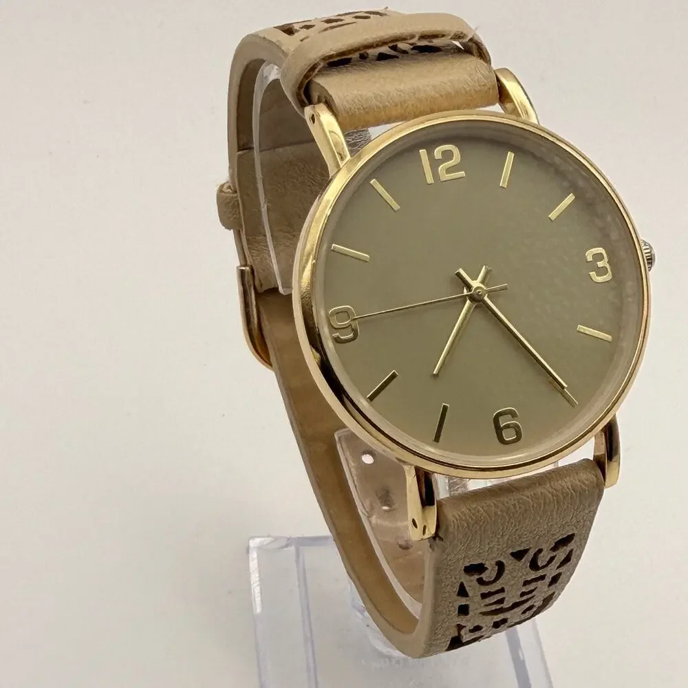 Elegant Accutime Gold-Tone Tan Leather Band Women's Watch Working